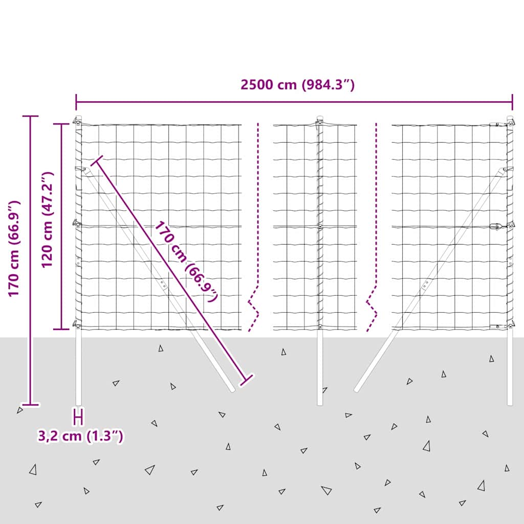 Ograda s postovima Siva 1,2 x 25 m Čelik