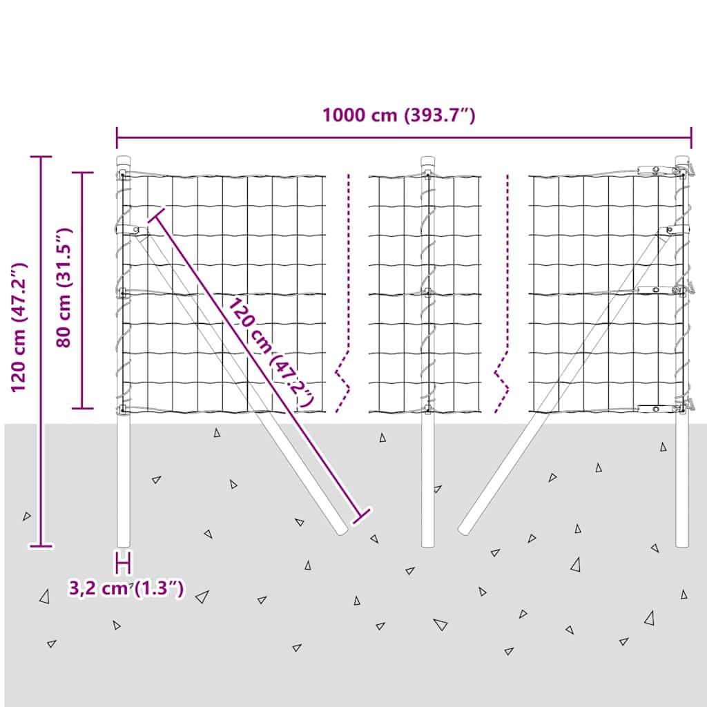 Ograda s postovima Siva 0,8 x 10 m Čelik