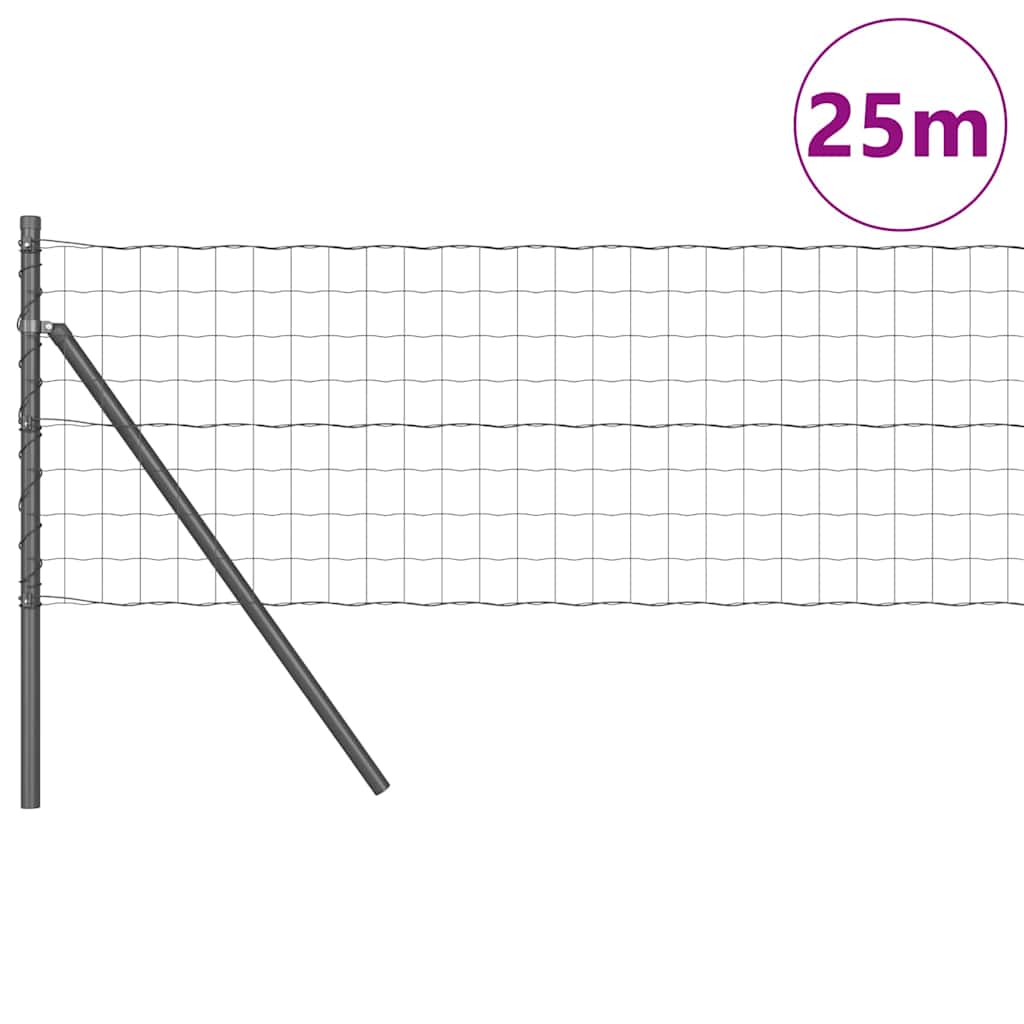 Ograda s postovima Siva 0,6 x 25 m Čelik i PVC