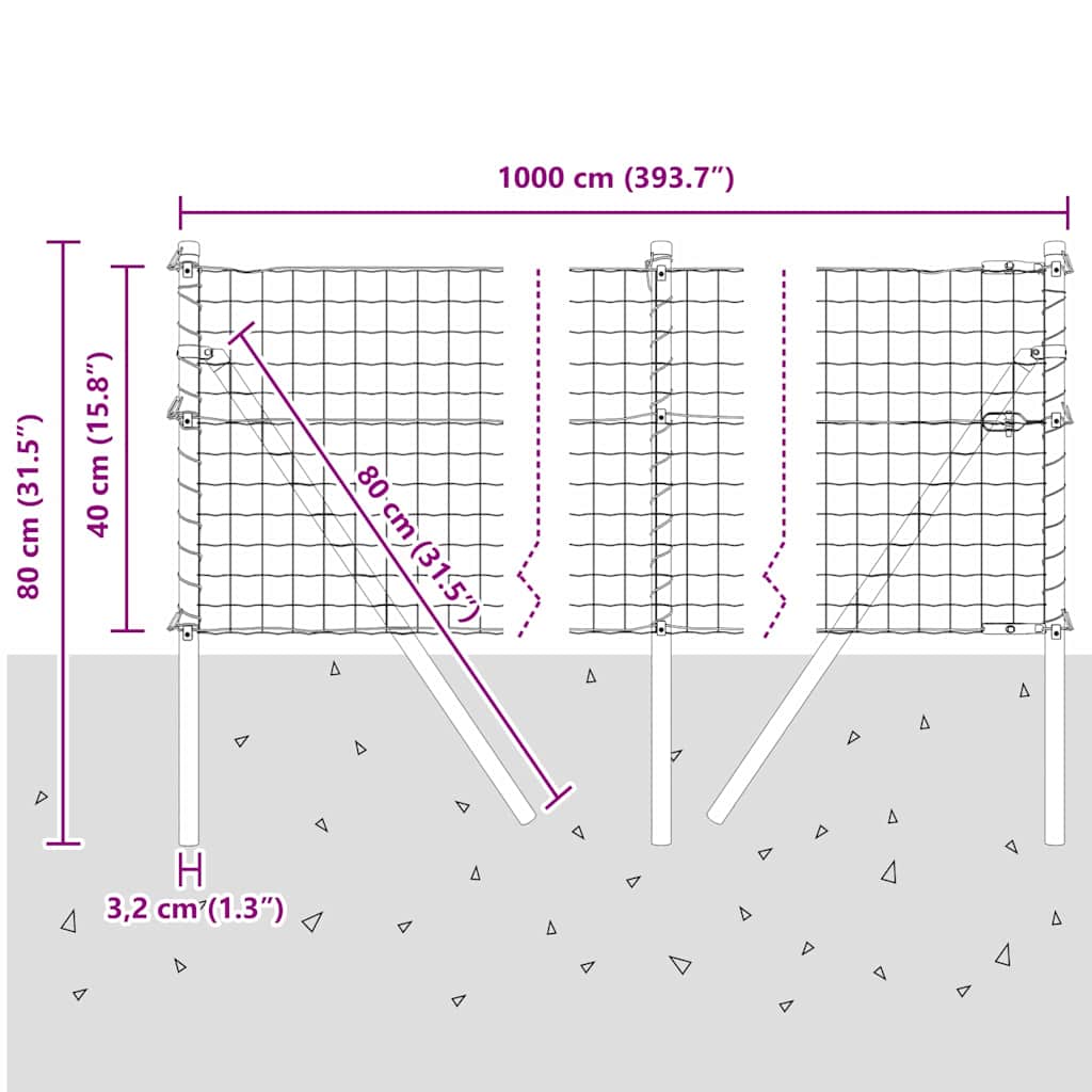 Ograda s postovima Srebrno 0,4 x 10 m Čelik i PVC