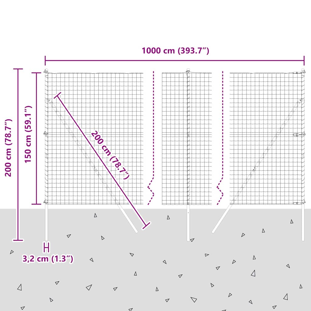 Ograda s postovima Srebrno 1,5 x 10 m Čelik i PVC