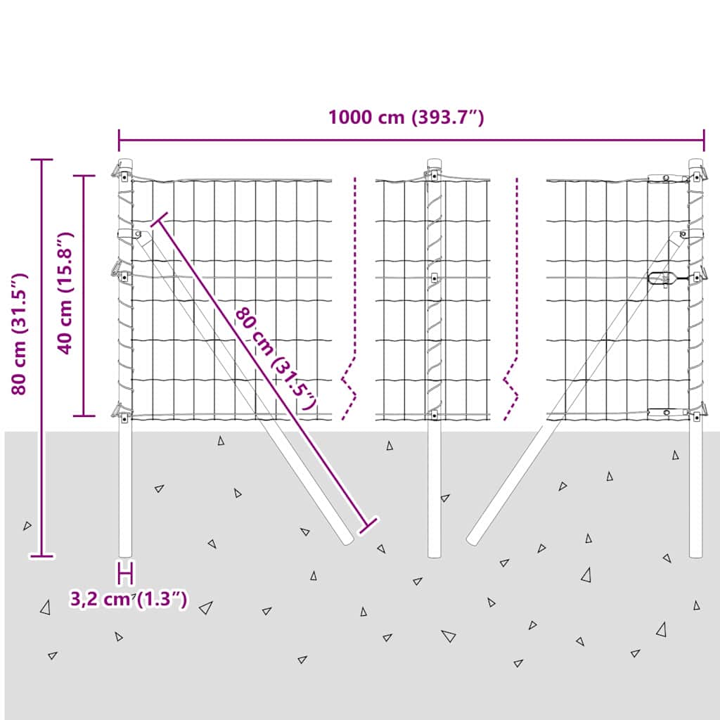 Ograda s postovima Srebrno 0,4 x 10 m Čelik i PVC