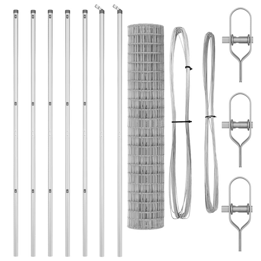 Ograda s postovima Srebrno 1,6 x 10 m Čelik i PVC