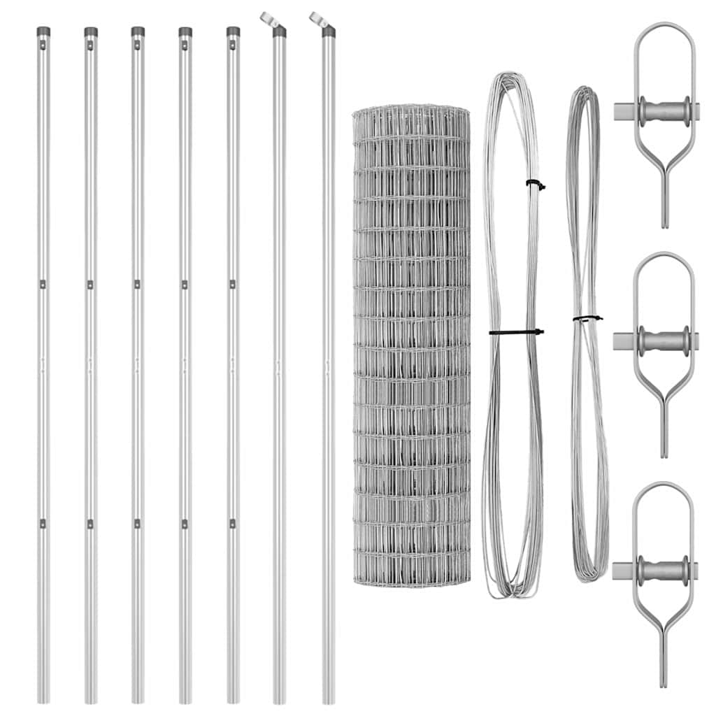 Ograda s postovima Srebrno 1,4 x 10 m Čelik i PVC