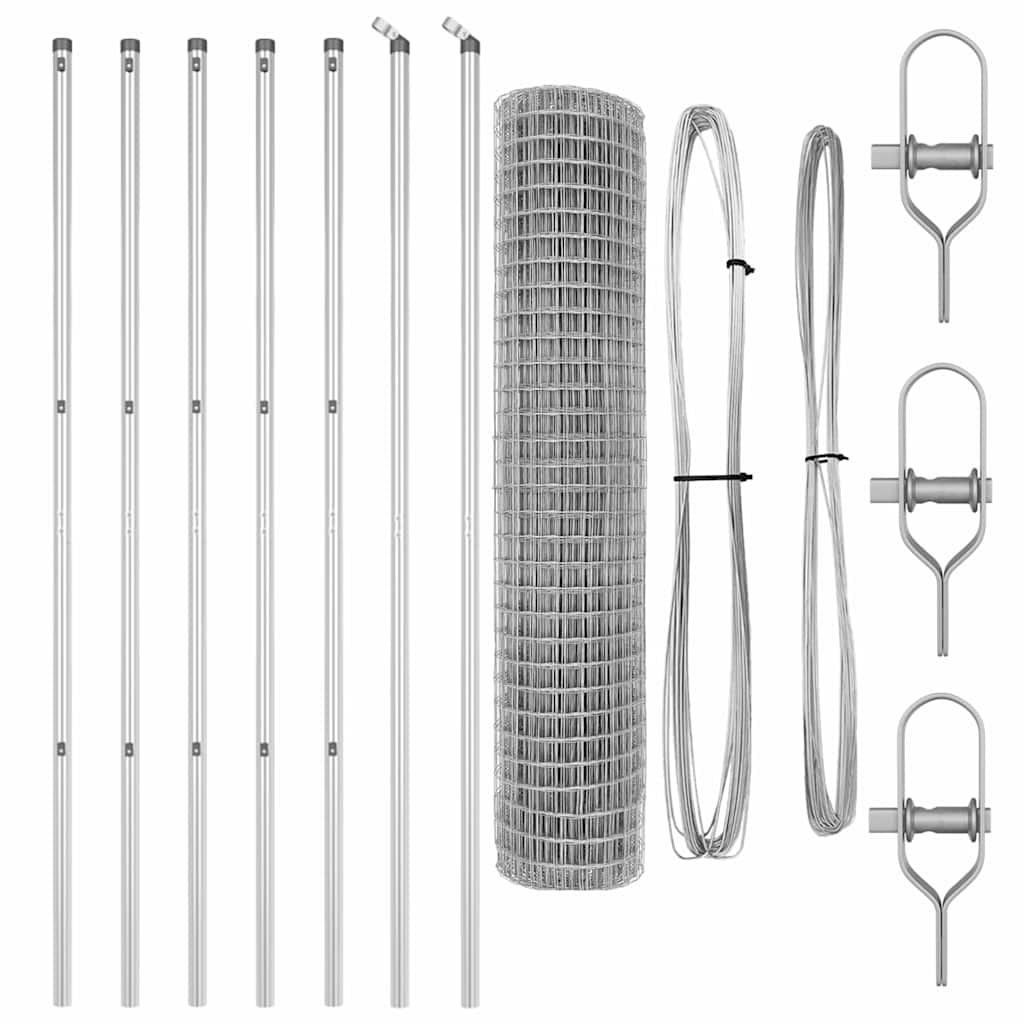 Ograda s postovima Srebrno 1,5 x 10 m Čelik i PVC