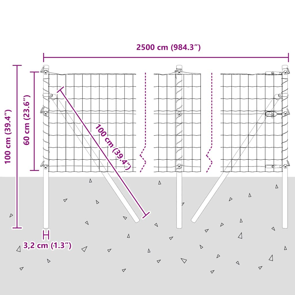 Ograda s postovima Srebrno 0,6 x 25 m Čelik i PVC