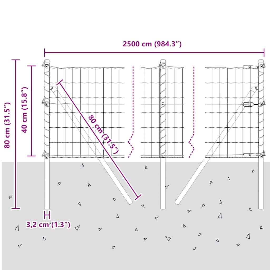 Ograda s postovima Srebrno 0,4 x 25 m Čelik i PVC