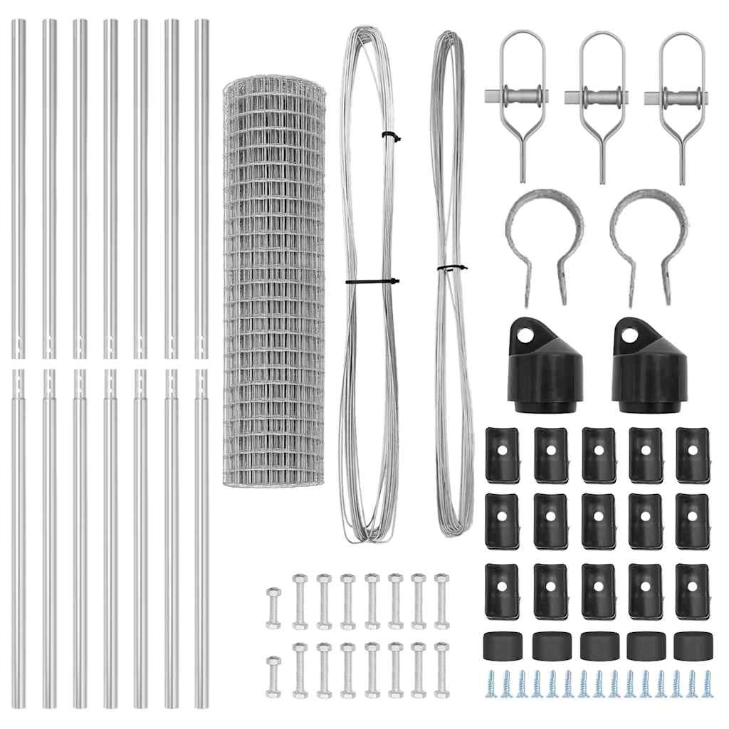 Ograda s postovima Srebrno 1 x 25 m Čelik i PVC