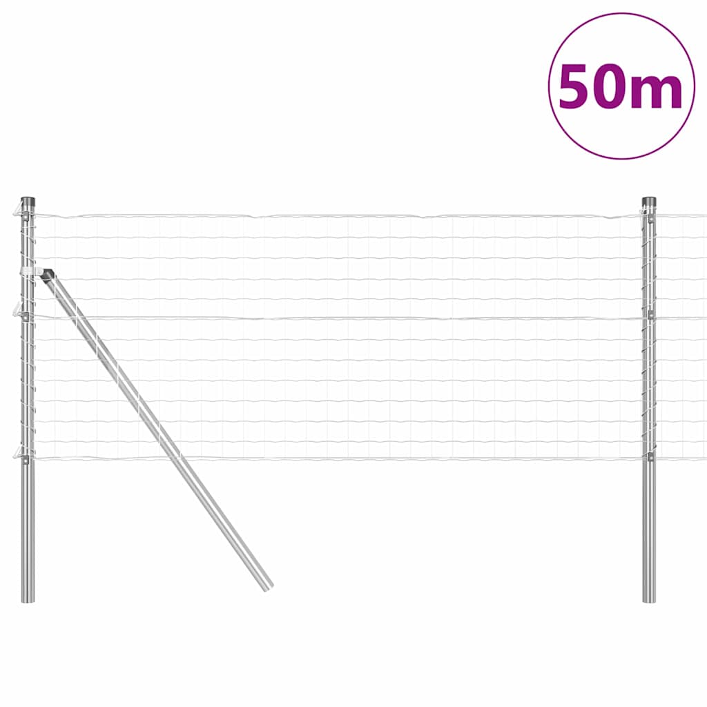 Ograda s postovima Srebrno 0,4 x 50 m Čelik i PVC