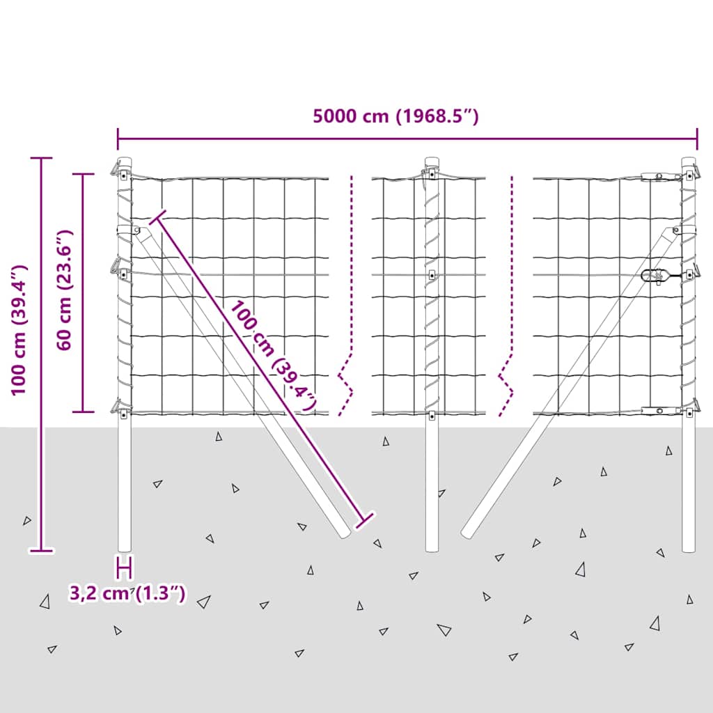 Ograda s postovima Srebrno 0,6 x 50 m Čelik i PVC