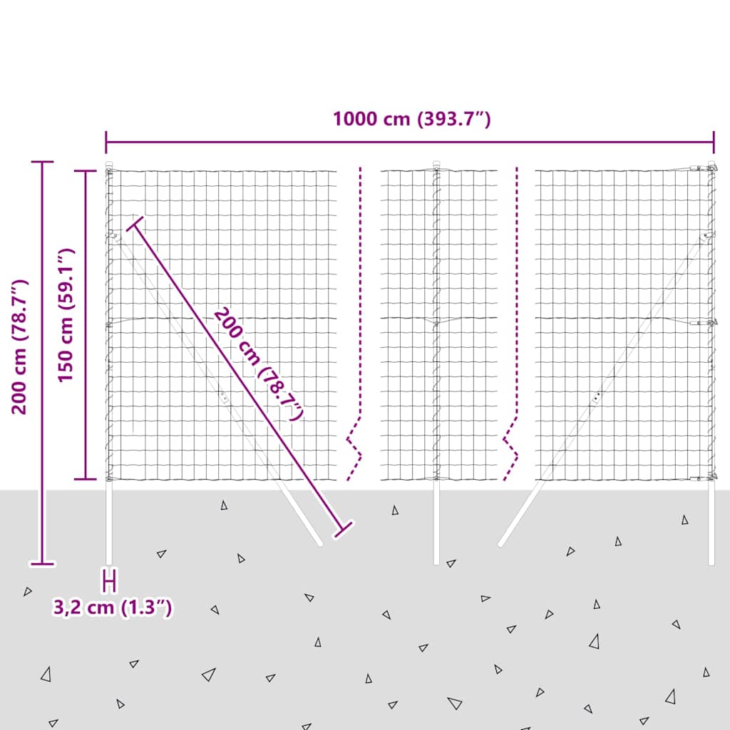 Ograda s postovima Srebrno 1,5 x 10 m Čelik i PVC