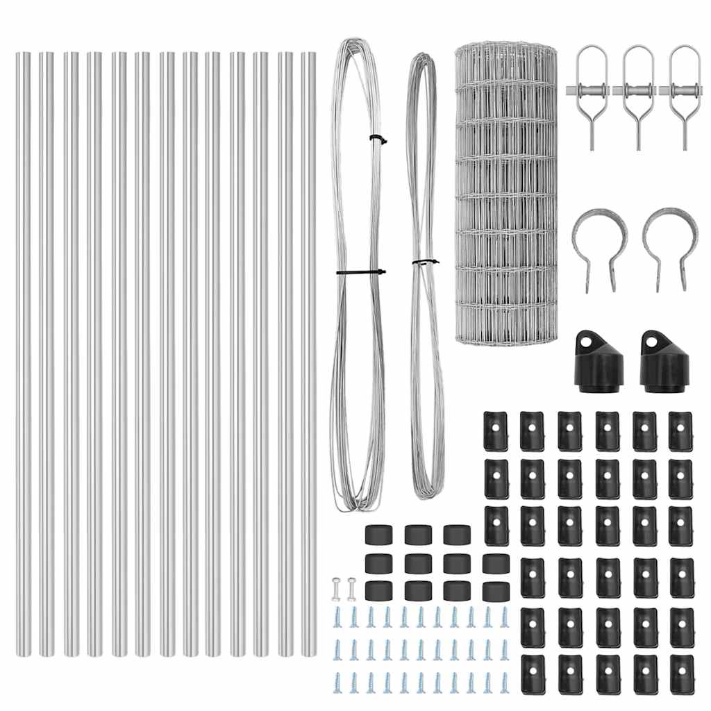 Ograda s postovima Srebrno 0,6 x 25 m Čelik i PVC