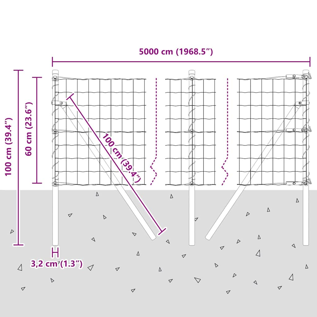 Ograda s postovima Srebrno 0,6 x 50 m Čelik i PVC