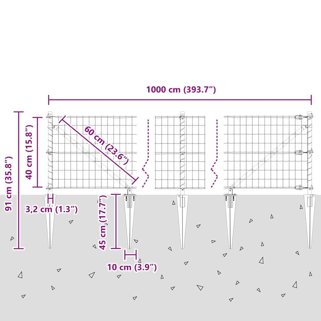 Ograda s postovima Zelena 0,4 x 10 m Čelik i PVC
