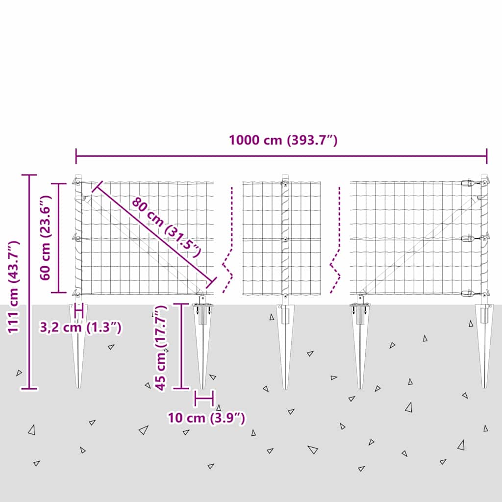 Ograda s postovima Zelena 0,6 x 10 m Čelik i PVC