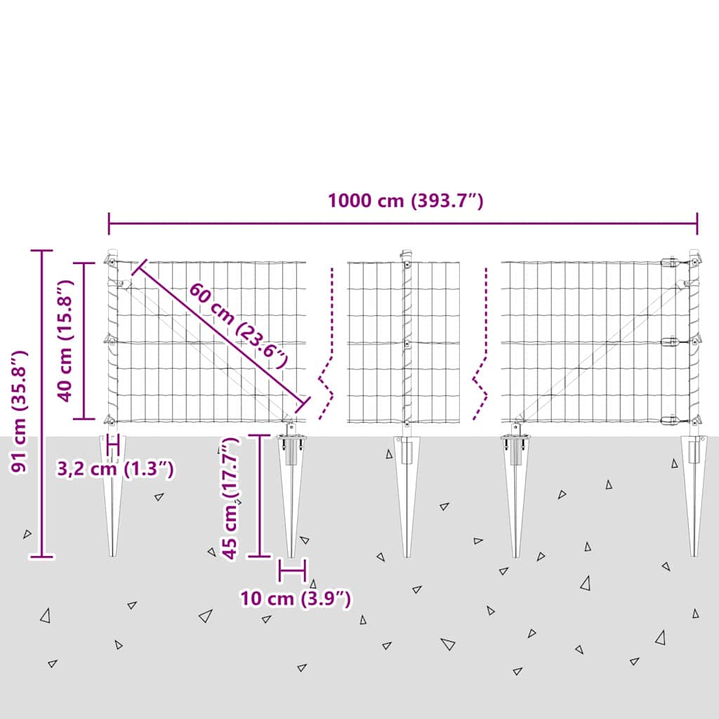 Ograda s postovima Zelena 0,4 x 10 m Čelik i PVC