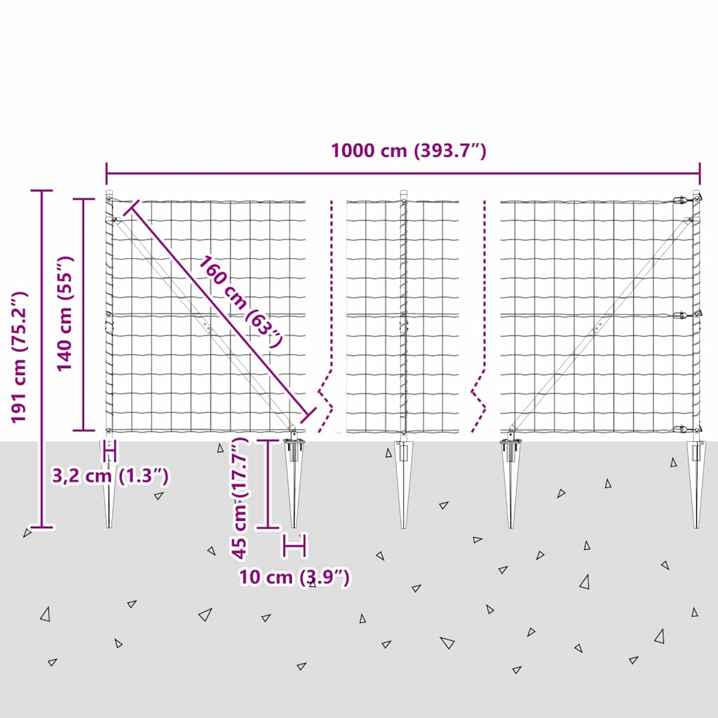 Ograda s postovima Zelena 1,4 x 10 m Čelik i PVC
