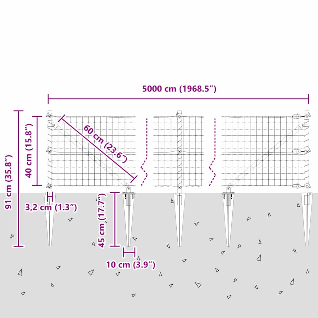 Ograda s postovima Zelena 0,4 x 50 m Čelik i PVC