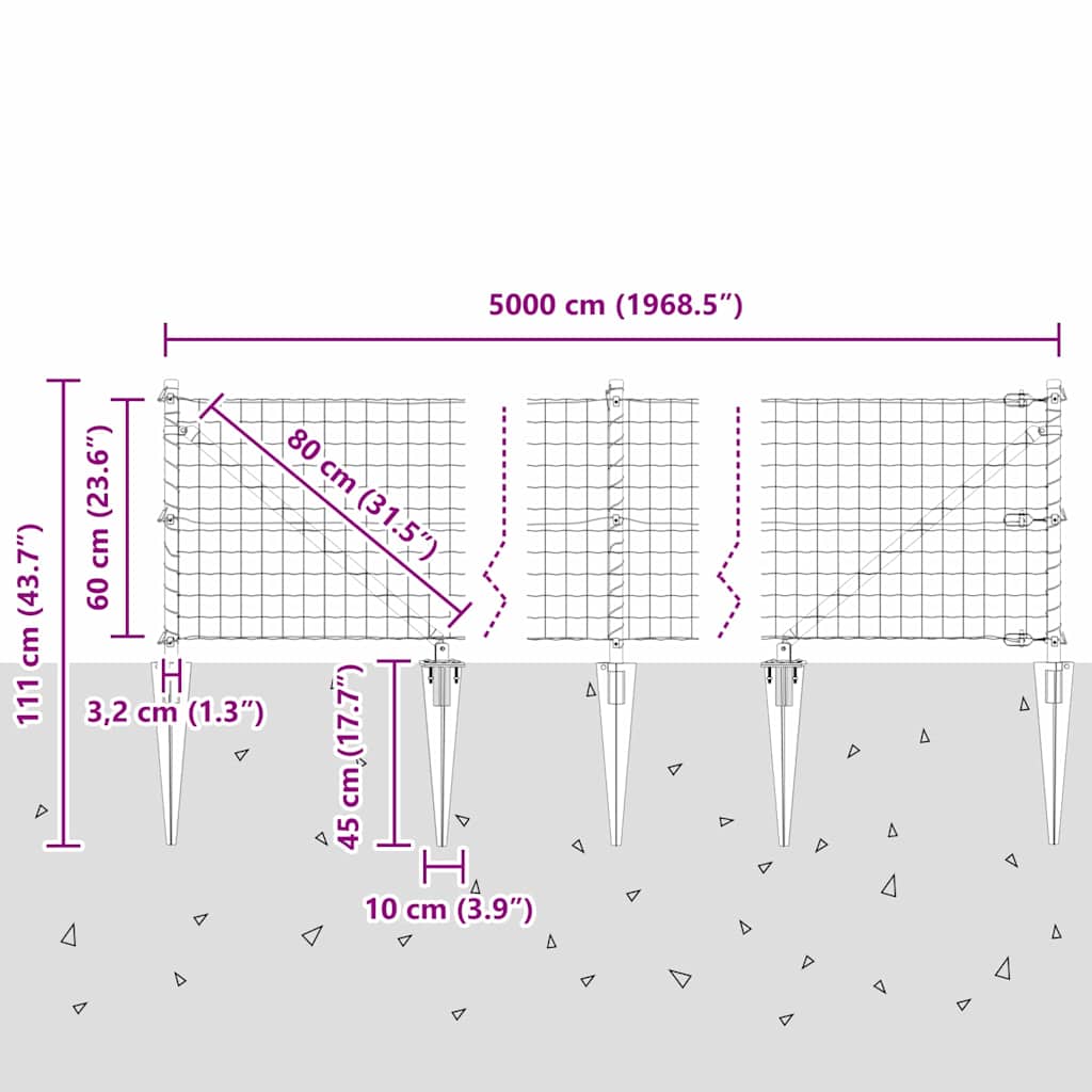 Ograda s postovima Zelena 0,6 x 50 m Čelik i PVC