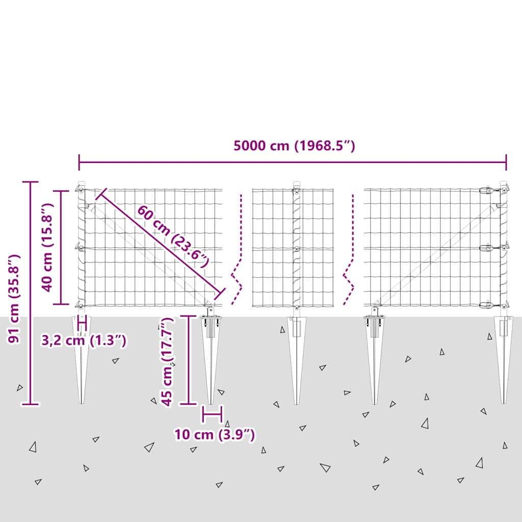 Ograda s postovima Zelena 0,4 x 50 m Čelik i PVC