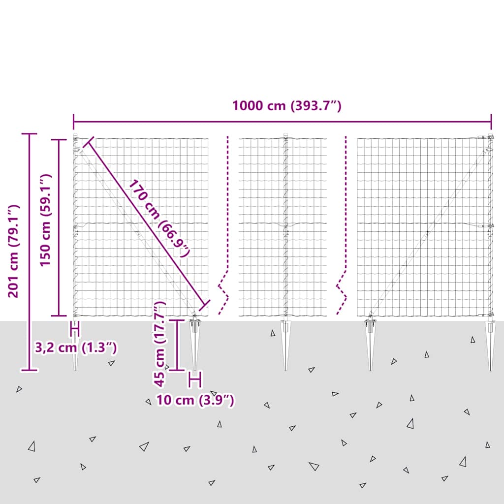 Ograda s postovima Zelena 1,5 x 10 m Čelik