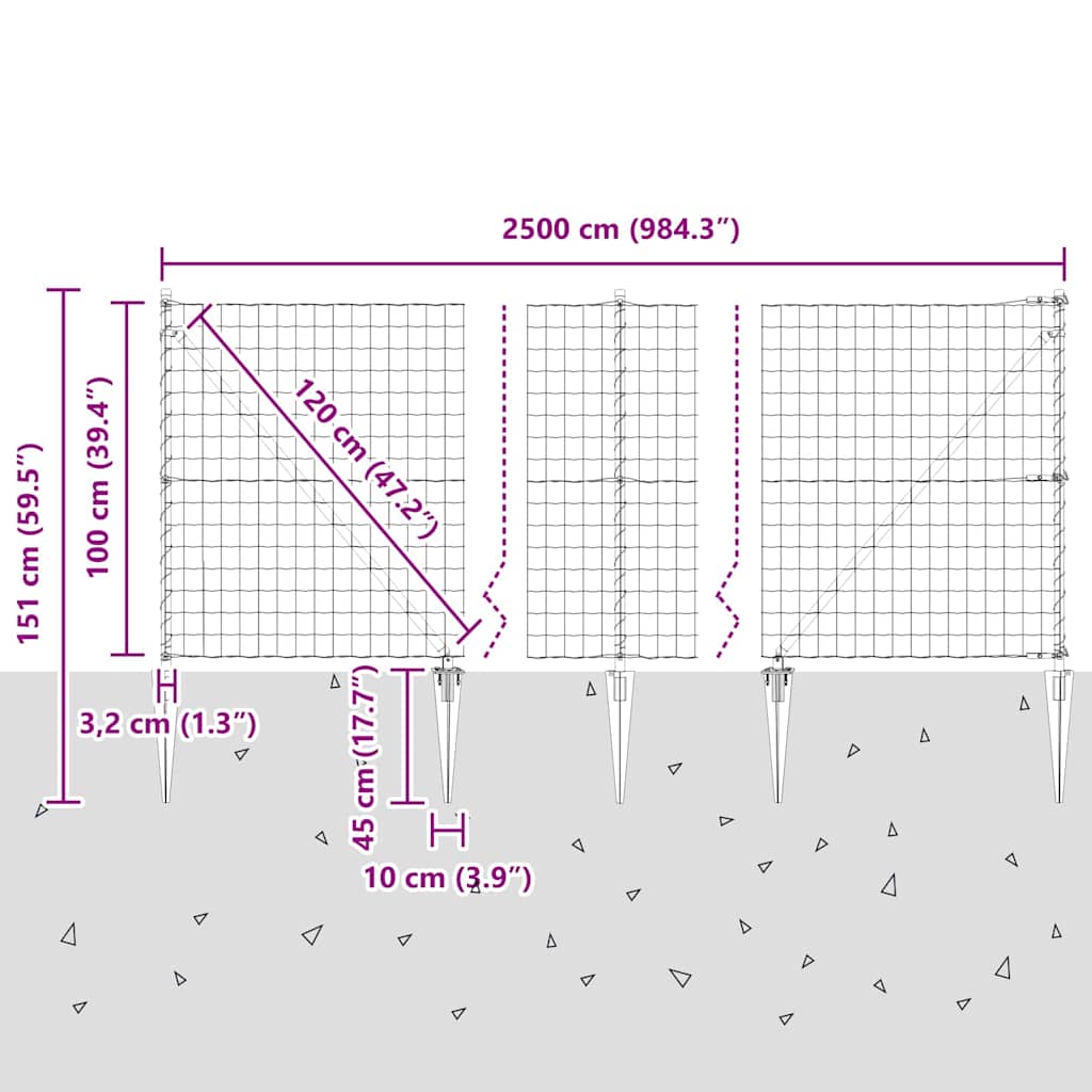 Ograda s postovima Zelena 1 x 25 m Čelik