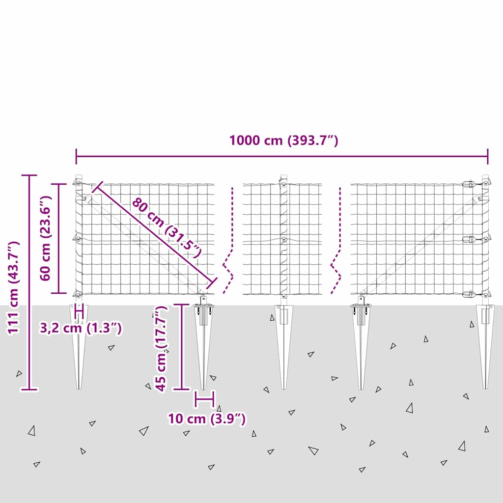 Ograda s postovima Siva 0,6 x 10 m Čelik i PVC