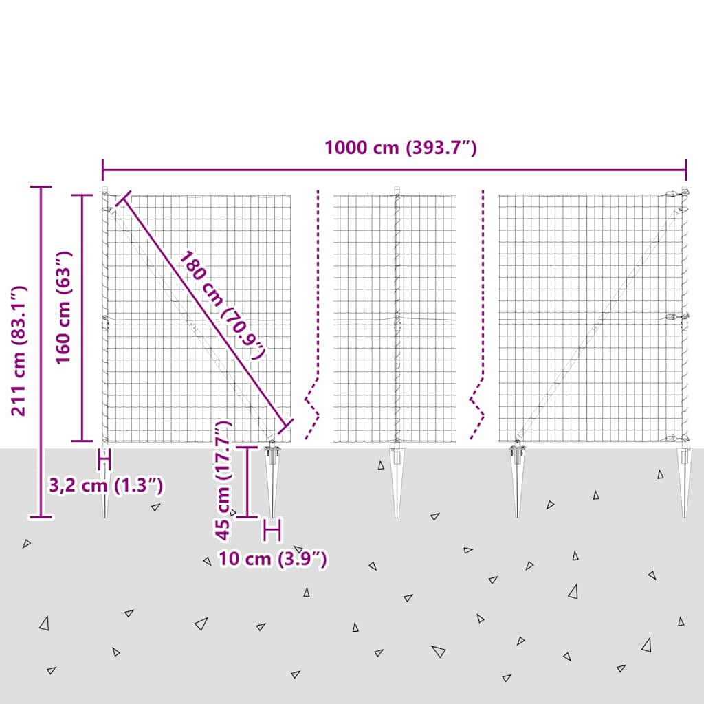 Ograda s postovima Siva 1,6 x 10 m Čelik i PVC