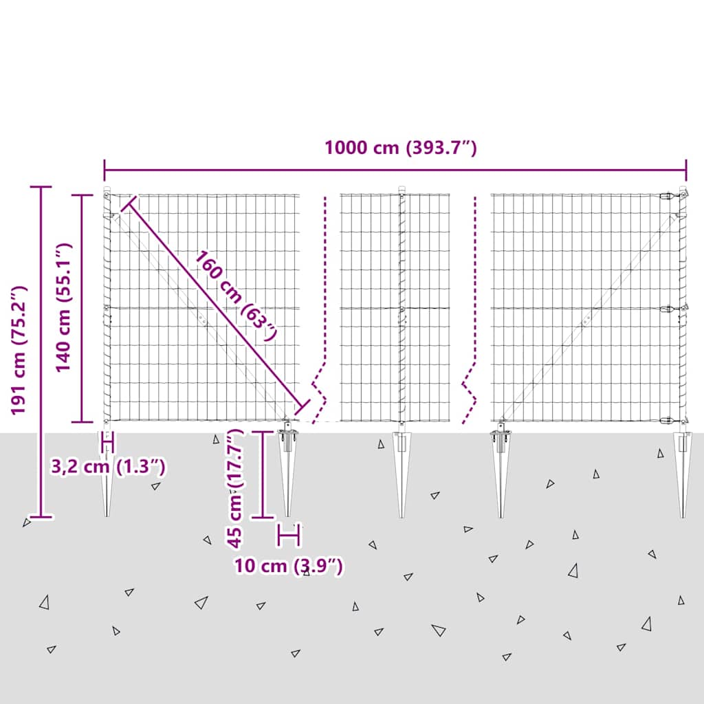 Ograda s postovima Siva 1,4 x 10 m Čelik i PVC