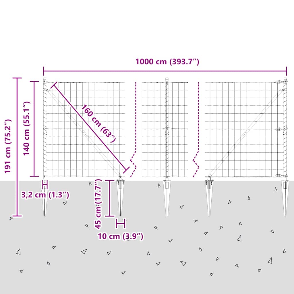 Ograda s postovima Siva 1,4 x 10 m Čelik i PVC