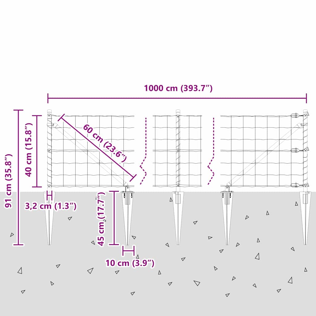 Ograda s postovima Siva 0,4 x 10 m Čelik i PVC
