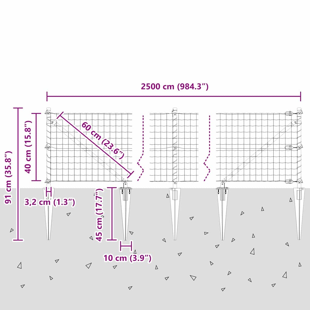 Ograda s postovima Siva 0,4 x 25 m Čelik i PVC