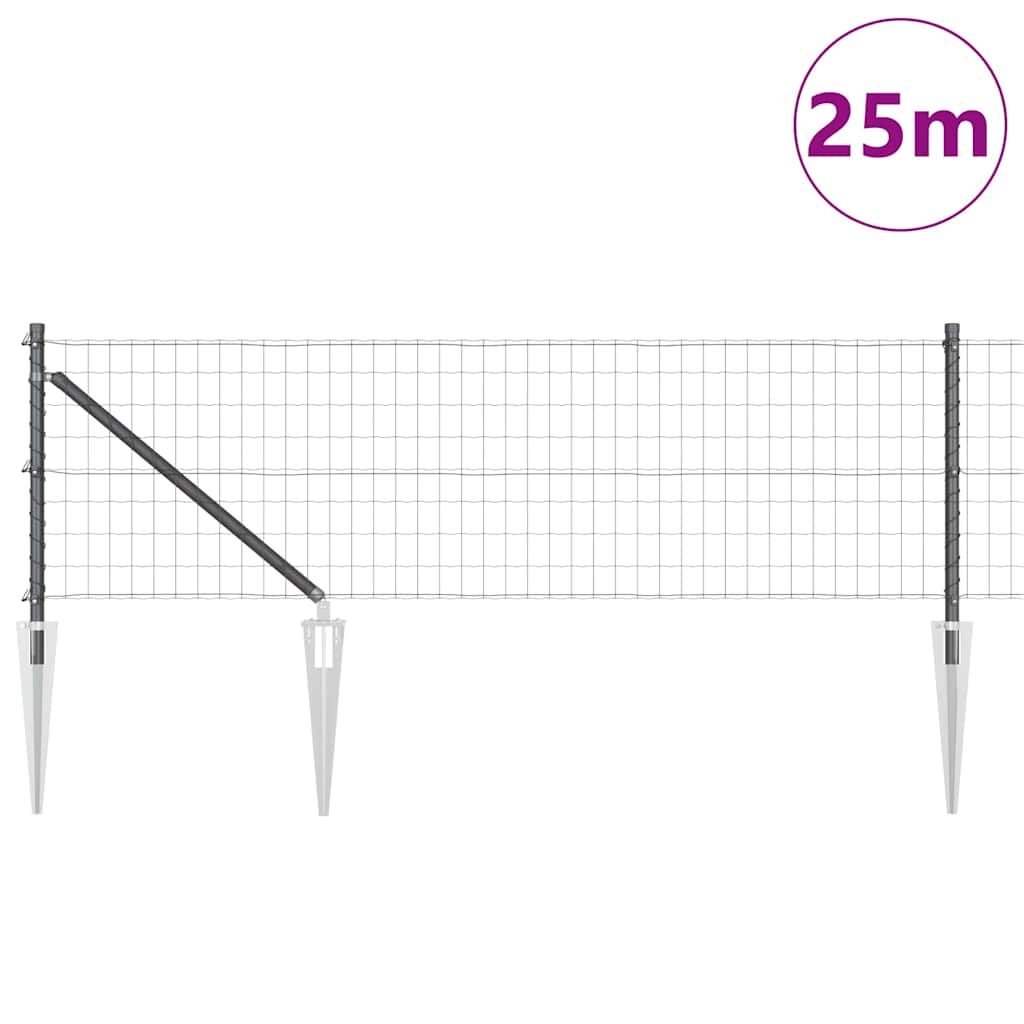 Ograda s postovima Siva 0,8 x 25 m Čelik i PVC