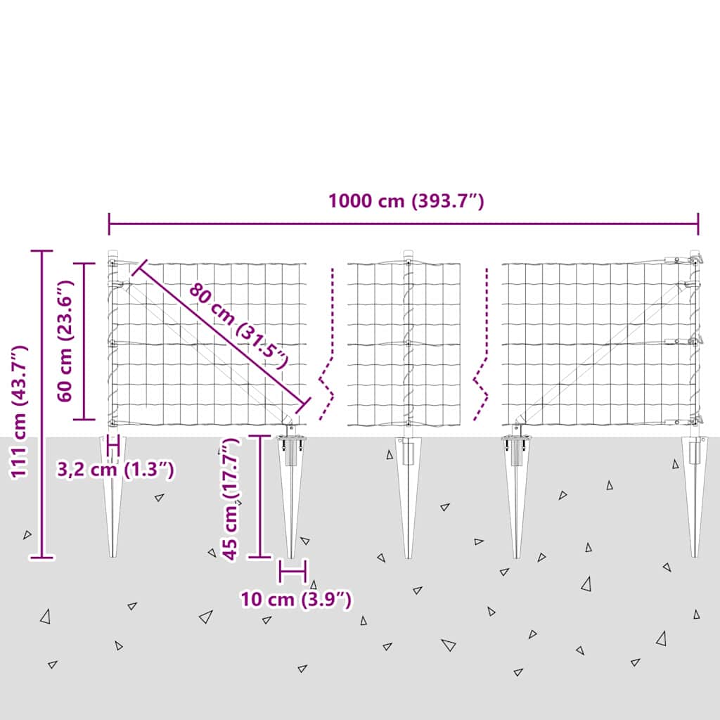 Ograda s postovima Siva 0,6 x 10 m Čelik i PVC