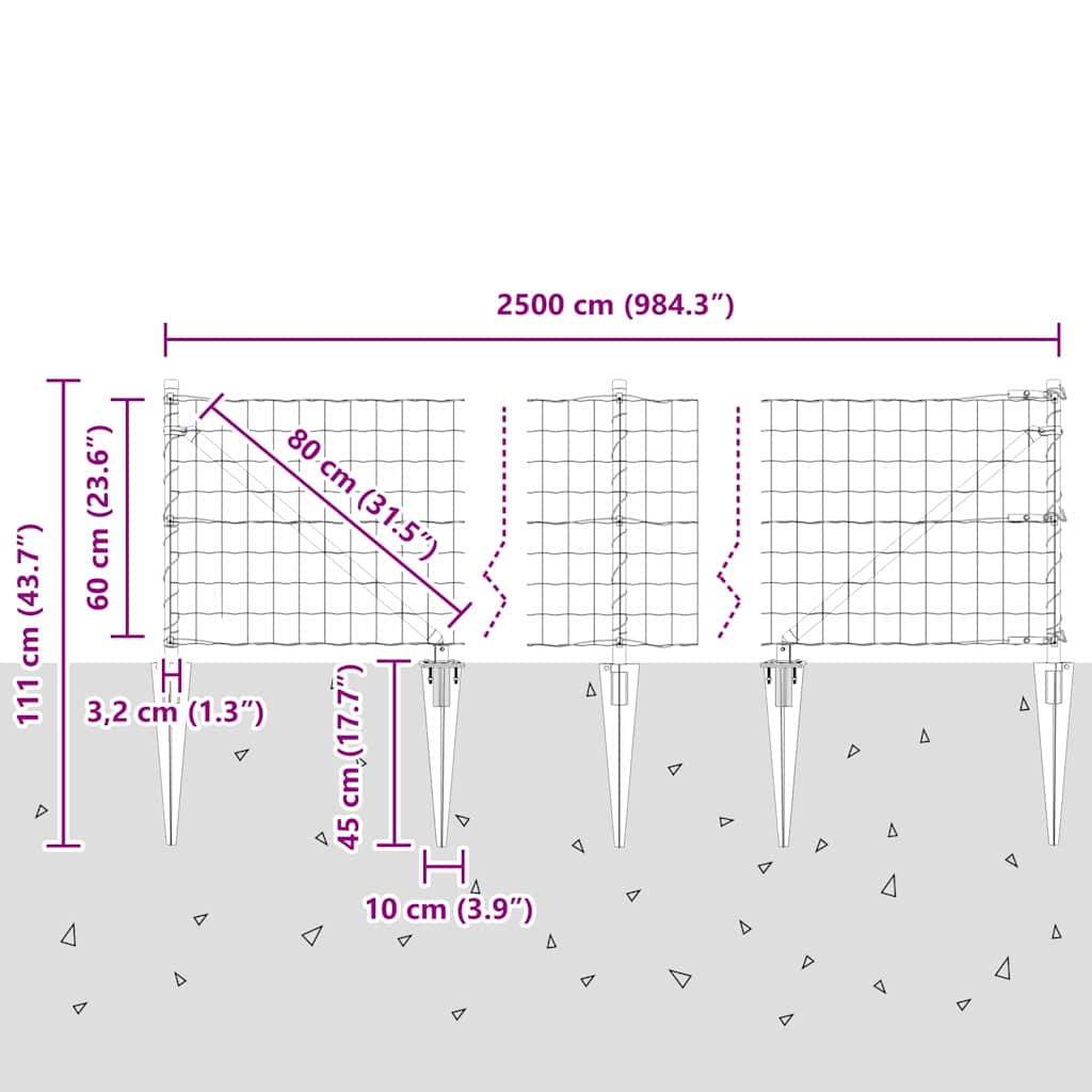 Ograda s postovima Siva 0,6 x 25 m Čelik i PVC