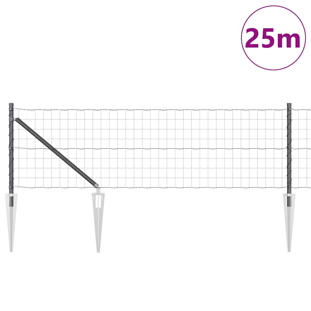Ograda s postovima Siva 0,6 x 25 m Čelik i PVC