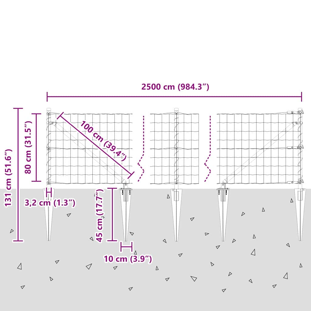 Ograda s postovima Siva 0,8 x 25 m Čelik