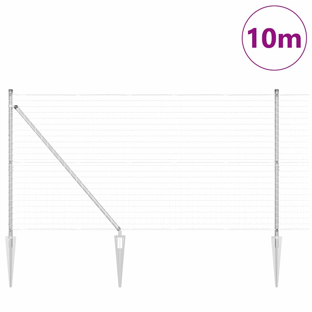 Ograda s postovima Srebrno 1,2 x 10 m Čelik
