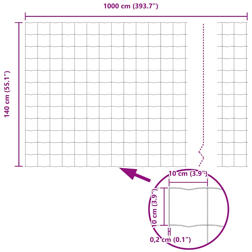 Ograda s postovima Srebrno 1,4 x 10 m Čelik