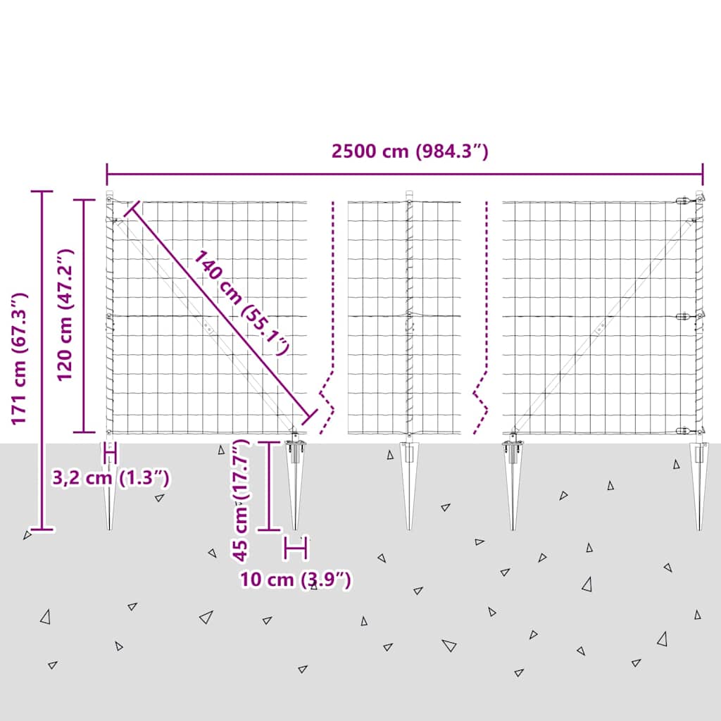 Ograda s postovima Srebrno 1,2 x 25 m Čelik