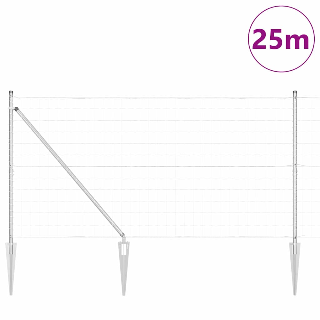 Ograda s postovima Srebrno 1,2 x 25 m Čelik