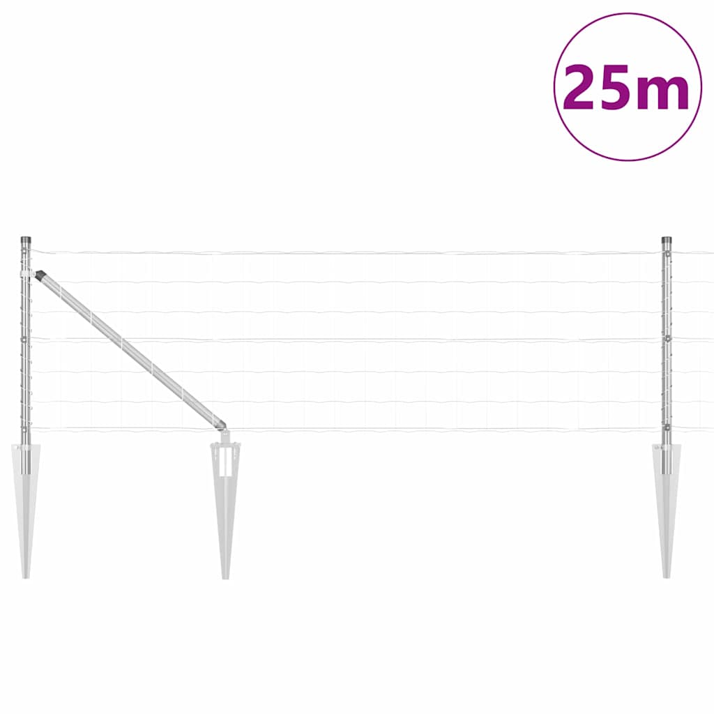 Ograda s postovima Srebrno 0,4 x 25 m Čelik