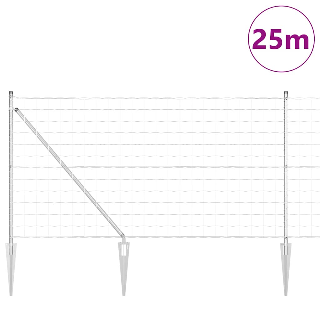 Ograda s postovima Srebrno 1 x 25 m Čelik