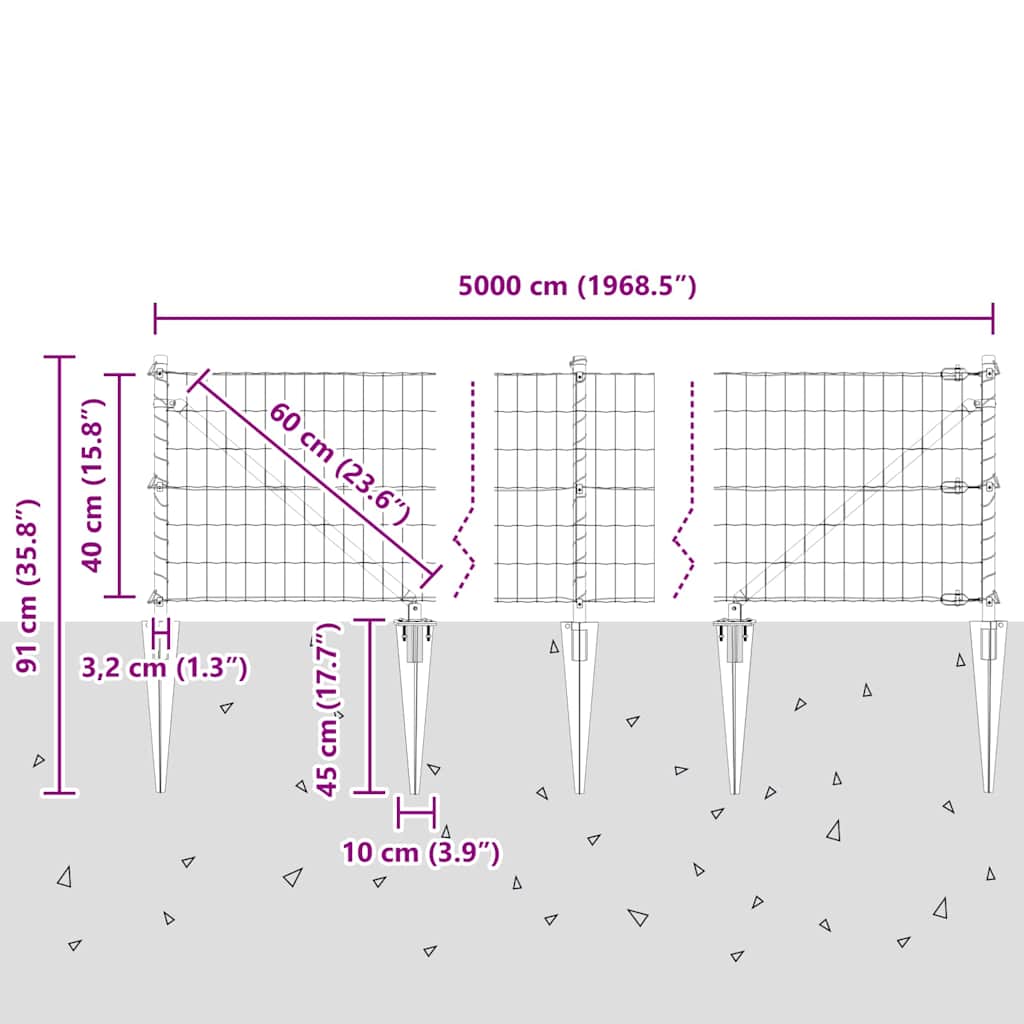 Ograda s postovima Srebrno 0,4 x 50 m Čelik