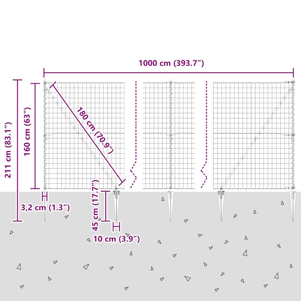 Ograda s postovima Srebrno 1,6 x 10 m Čelik