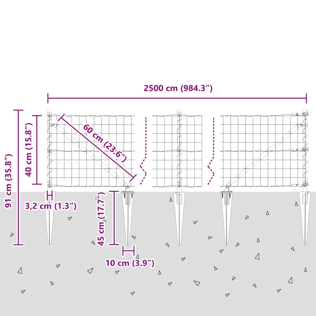 Ograda s postovima Srebrno 0,4 x 25 m Čelik