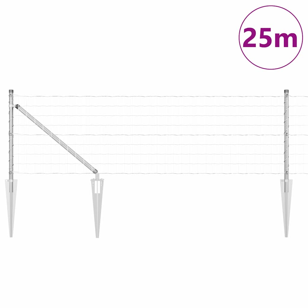Ograda s postovima Srebrno 0,4 x 25 m Čelik