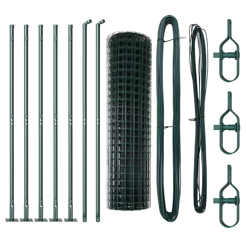 Ograda s postovima Zelena 1 x 10 m Čelik i PVC