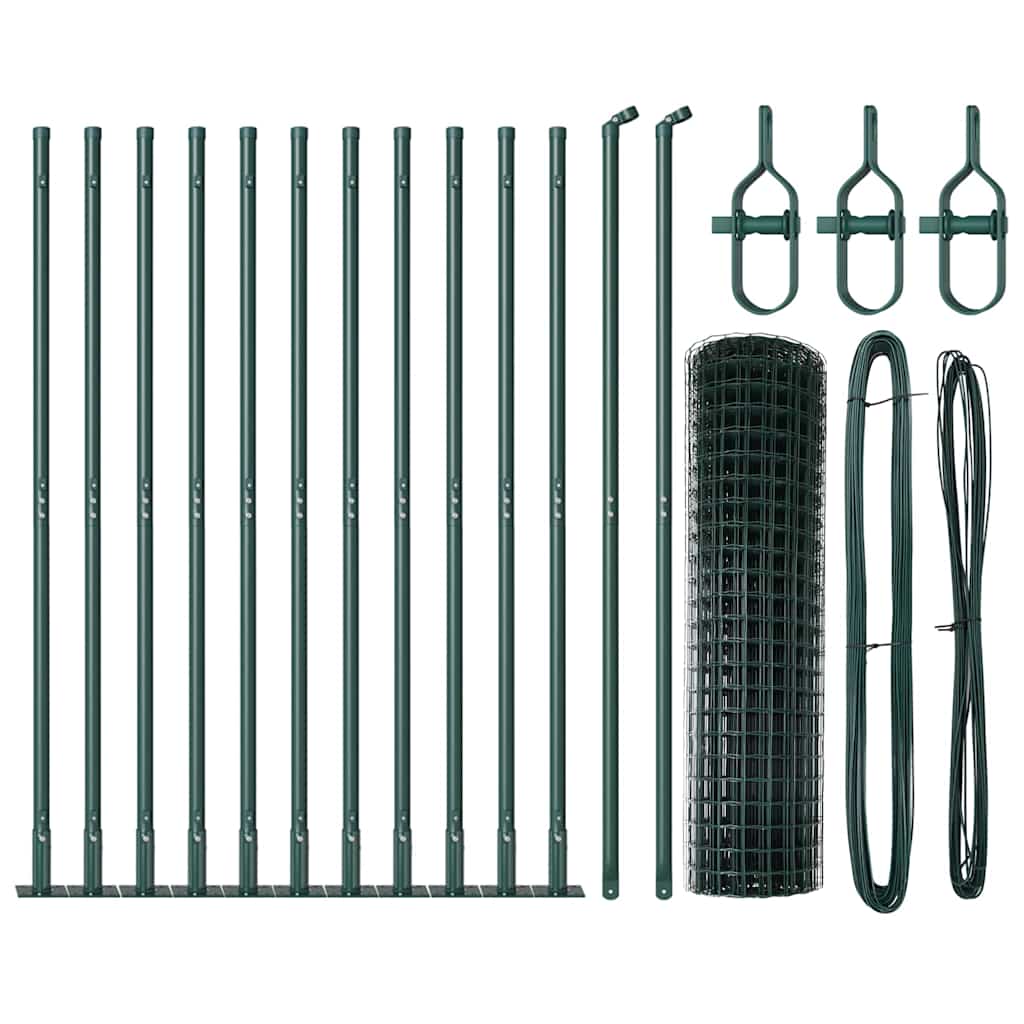 Ograda s postovima Zelena 1 x 25 m Čelik i PVC