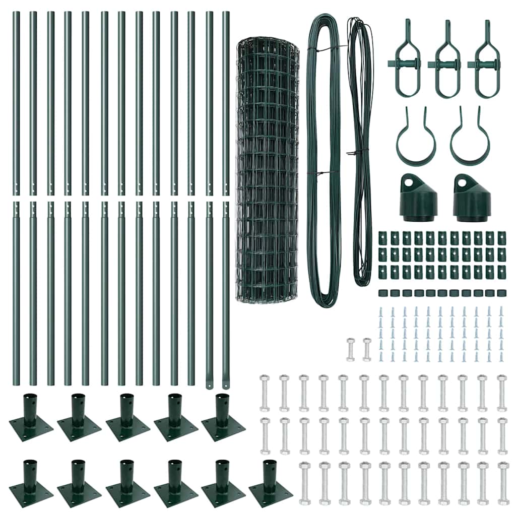 Ograda s postovima Zelena 0,8 x 25 m Čelik i PVC